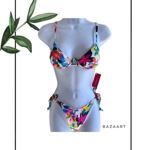 Xhilaration Multicolor Tropical Floral Print Bikini Bra and Bottom Set